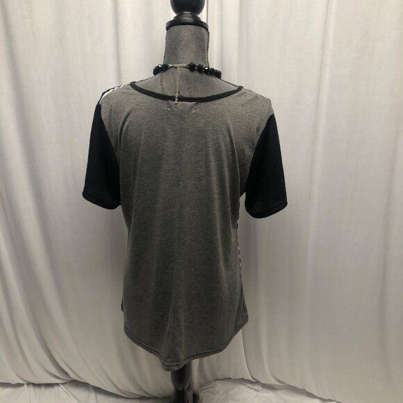 Creation Striped Asymmetrical Tunic Womens Size XL Grey Black Short Sleeve NEW - Picture 4 of 8